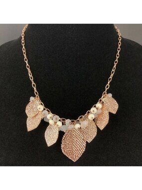 Kohls Metal Necklace Copper Tone Single Strand Beaded with Graduated Leaves